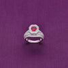 Pave Zircon Studded Pink Solitaire Silver Ring