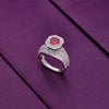 Pave Zircon Studded Red Solitaire Silver Ring