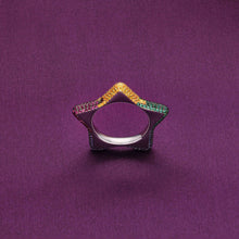  Simple Multi Colour Stones Statement Silver Ring