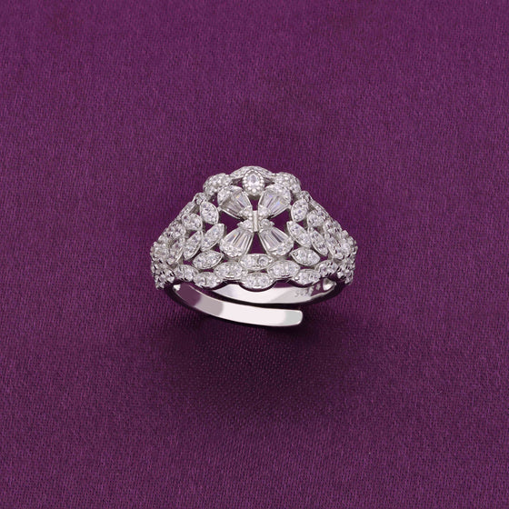 Beautiful Royalty Zircon Studded Statement Silver Ring
