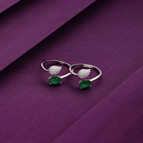 Green Leafy Silver Toe Ring