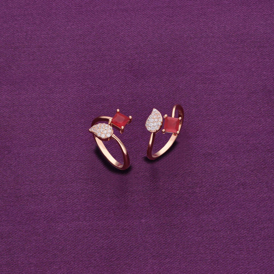 Pink Leafy Silver Toe Ring