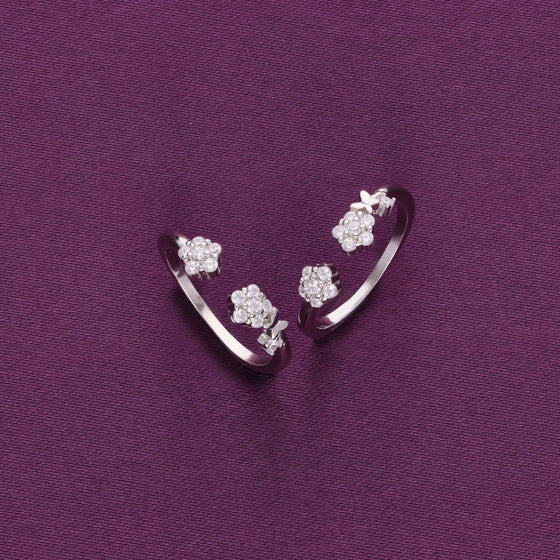 Floral Elegance Silver Toe Ring