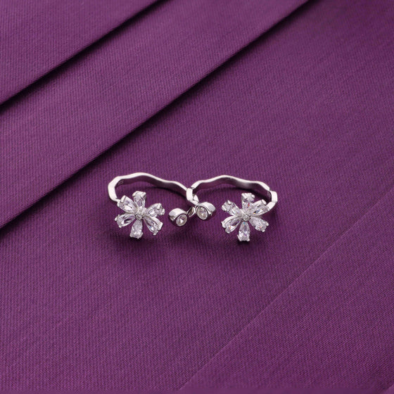 Zircon Floral Silver Toe Rings