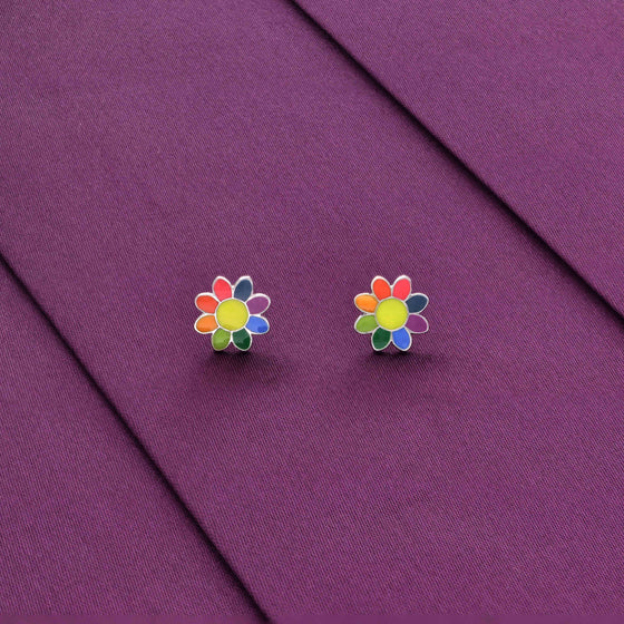 Colorful Flower Silver Children Earrings
