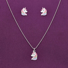  Happy Unicorn Silver Pendant & Earring Set