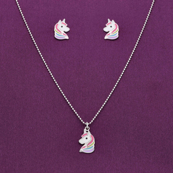 Happy Unicorn Silver Pendant & Earring Set