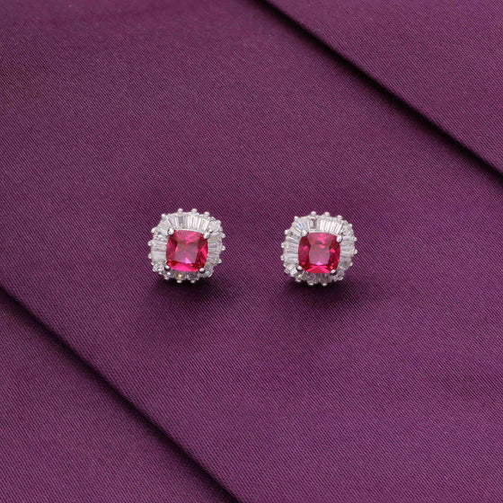 Trendy Pink Square Casual Silver Studs Earrings