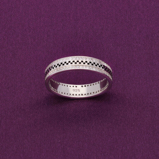 MEN'S ROYAL CHECKERED ZIRCON SILVER BAND