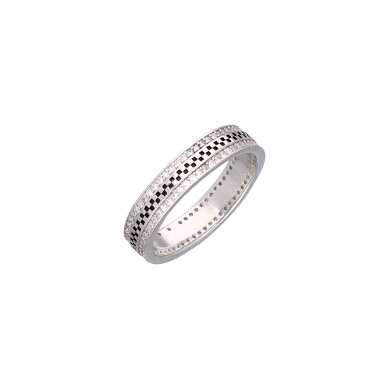 MEN'S ROYAL CHECKERED ZIRCON SILVER BAND